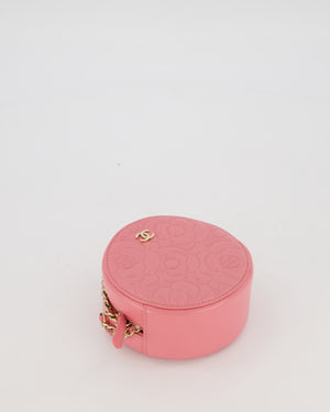 Chanel Pink Camellia Caviar Leather Round Bag with Chain With Gold Hardware
