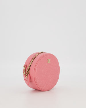 Chanel Pink Camellia Caviar Leather Round Bag with Chain With Gold Hardware