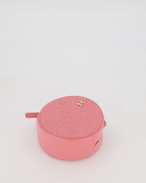 Chanel Pink Camellia Caviar Leather Round Bag with Chain With Gold Hardware