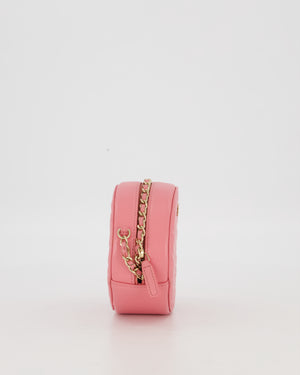 Chanel Pink Camellia Caviar Leather Round Bag with Chain With Gold Hardware