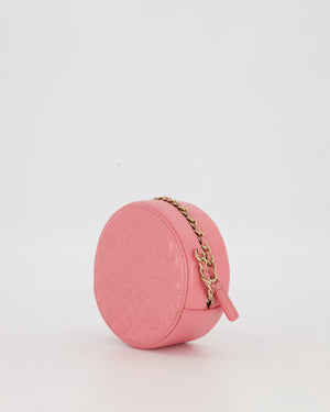 Chanel Pink Camellia Caviar Leather Round Bag with Chain With Gold Hardware