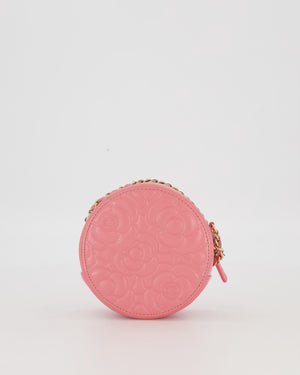Chanel Pink Camellia Caviar Leather Round Bag with Chain With Gold Hardware