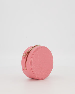 Chanel Pink Camellia Caviar Leather Round Bag with Chain With Gold Hardware
