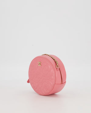 Chanel Pink Camellia Caviar Leather Round Bag with Chain With Gold Hardware
