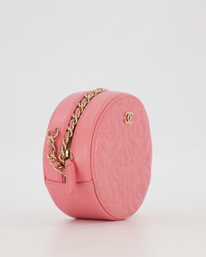 Chanel Pink Camellia Caviar Leather Round Bag with Chain With Gold Hardware