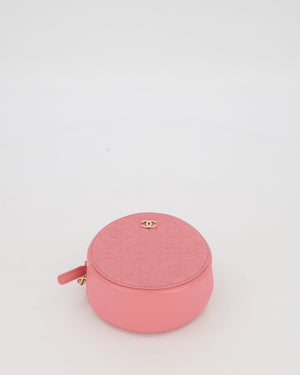 Chanel Pink Camellia Caviar Leather Round Bag with Chain With Gold Hardware