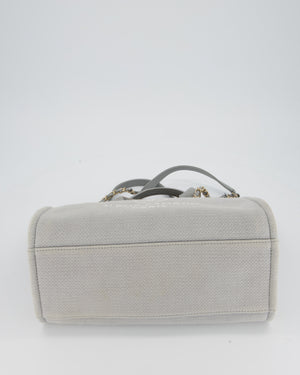 Chanel Grey Small Deauville Tote Bag in Canvas with Champagne Gold Hardware