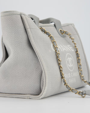 Chanel Grey Small Deauville Tote Bag in Canvas with Champagne Gold Hardware