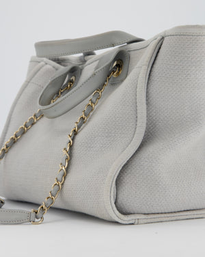 Chanel Grey Small Deauville Tote Bag in Canvas with Champagne Gold Hardware