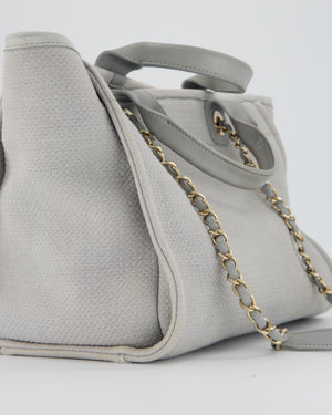 Chanel Grey Small Deauville Tote Bag in Canvas with Champagne Gold Hardware