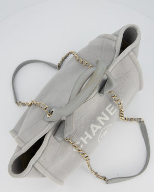 Chanel Grey Small Deauville Tote Bag in Canvas with Champagne Gold Hardware