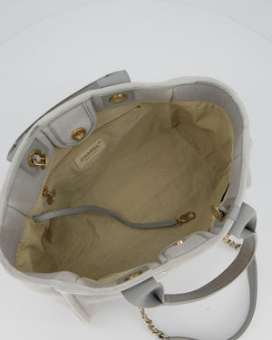 Chanel Grey Small Deauville Tote Bag in Canvas with Champagne Gold Hardware