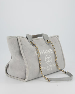 Chanel Grey Small Deauville Tote Bag in Canvas with Champagne Gold Hardware