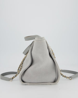 Chanel Grey Small Deauville Tote Bag in Canvas with Champagne Gold Hardware