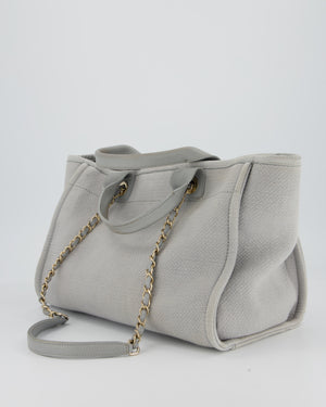 Chanel Grey Small Deauville Tote Bag in Canvas with Champagne Gold Hardware