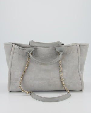 Chanel Grey Small Deauville Tote Bag in Canvas with Champagne Gold Hardware