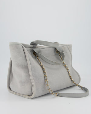 Chanel Grey Small Deauville Tote Bag in Canvas with Champagne Gold Hardware