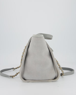 Chanel Grey Small Deauville Tote Bag in Canvas with Champagne Gold Hardware