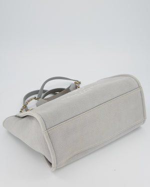 Chanel Grey Small Deauville Tote Bag in Canvas with Champagne Gold Hardware