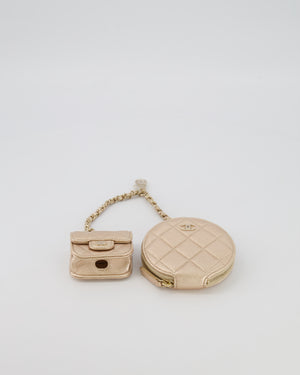 Chanel Round Clip-On Coin Purse Duo Bag Charm in Metallic Gold with Gold Hardware