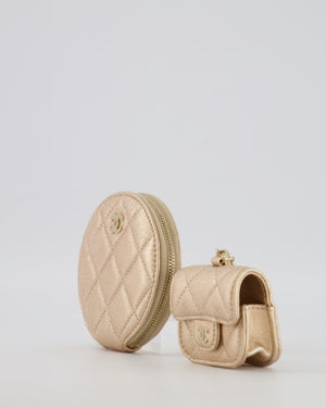 Chanel Round Clip-On Coin Purse Duo Bag Charm in Metallic Gold with Gold Hardware