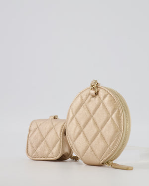 Chanel Round Clip-On Coin Purse Duo Bag Charm in Metallic Gold with Gold Hardware