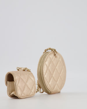 Chanel Round Clip-On Coin Purse Duo Bag Charm in Metallic Gold with Gold Hardware