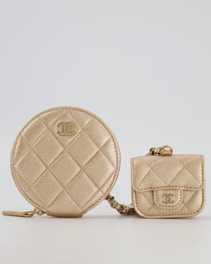 Chanel Round Clip-On Coin Purse Duo Bag Charm in Metallic Gold with Gold Hardware