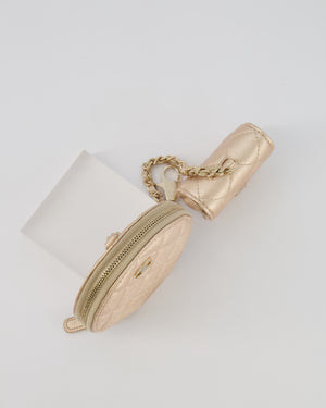 Chanel Round Clip-On Coin Purse Duo Bag Charm in Metallic Gold with Gold Hardware