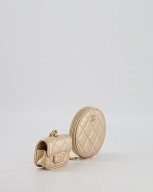 Chanel Round Clip-On Coin Purse Duo Bag Charm in Metallic Gold with Gold Hardware