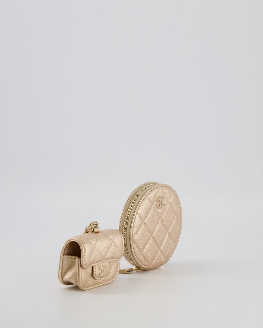 Chanel Round Clip-On Coin Purse Duo Bag Charm in Metallic Gold with Gold Hardware