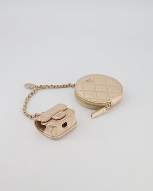 Chanel Round Clip-On Coin Purse Duo Bag Charm in Metallic Gold with Gold Hardware