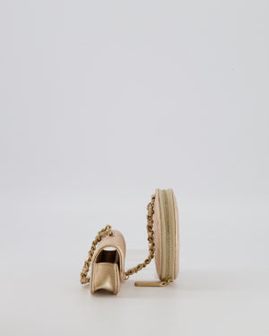 Chanel Round Clip-On Coin Purse Duo Bag Charm in Metallic Gold with Gold Hardware