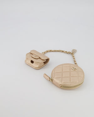 Chanel Round Clip-On Coin Purse Duo Bag Charm in Metallic Gold with Gold Hardware