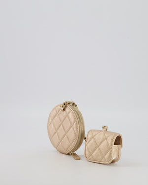 Chanel Round Clip-On Coin Purse Duo Bag Charm in Metallic Gold with Gold Hardware