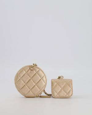 Chanel Round Clip-On Coin Purse Duo Bag Charm in Metallic Gold with Gold Hardware