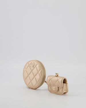 Chanel Round Clip-On Coin Purse Duo Bag Charm in Metallic Gold with Gold Hardware