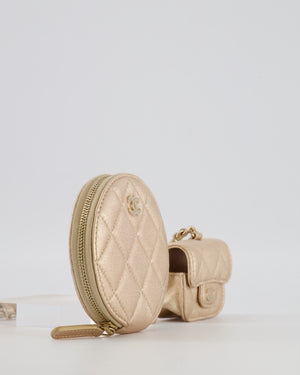 Chanel Round Clip-On Coin Purse Duo Bag Charm in Metallic Gold with Gold Hardware