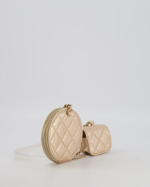 Chanel Round Clip-On Coin Purse Duo Bag Charm in Metallic Gold with Gold Hardware