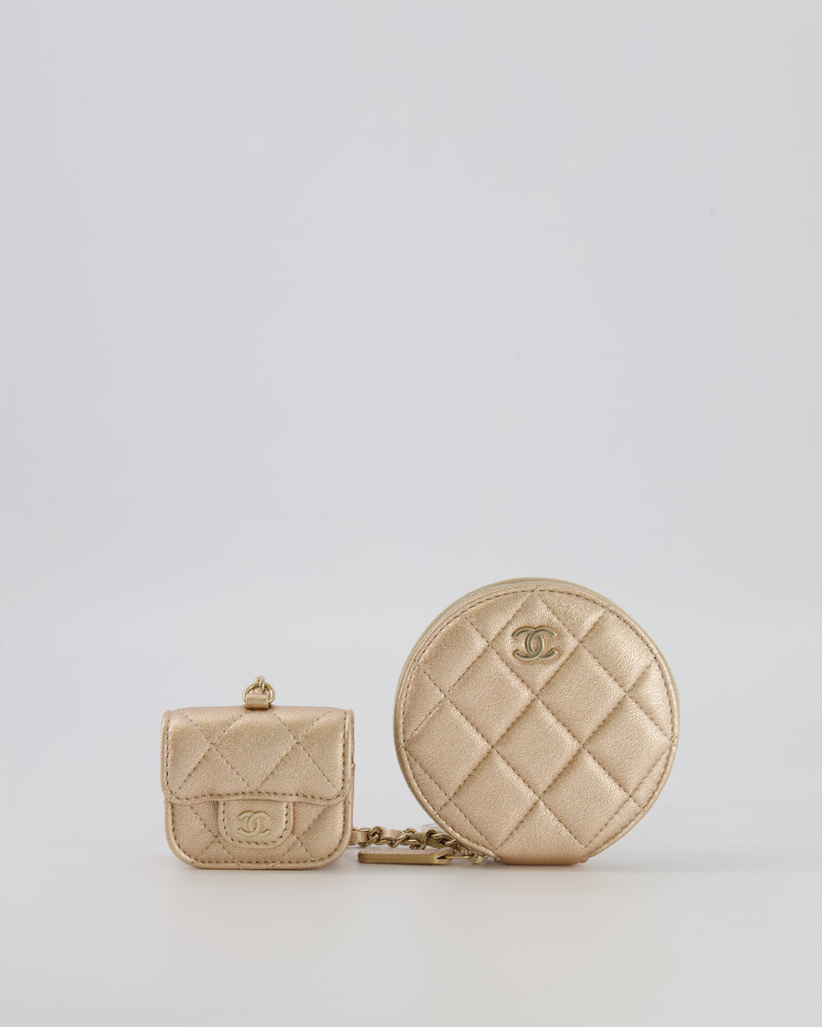 Chanel Round Clip-On Coin Purse Duo Bag Charm in Metallic Gold with Gold Hardware