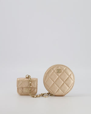 Chanel Round Clip-On Coin Purse Duo Bag Charm in Metallic Gold with Gold Hardware