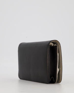 Chanel Black and Silver Wallet on Chain with Raised CC Logo on front in Lambskin Leather with Silver Hardware