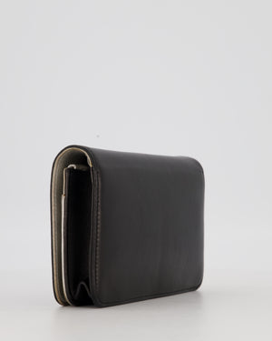 Chanel Black and Silver Wallet on Chain with Raised CC Logo on front in Lambskin Leather with Silver Hardware
