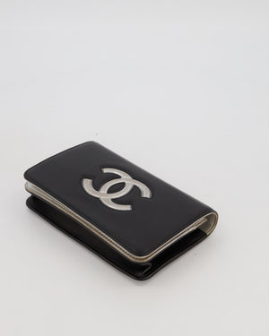 Chanel Black and Silver Wallet on Chain with Raised CC Logo on front in Lambskin Leather with Silver Hardware