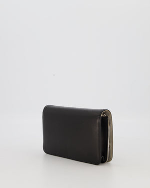 Chanel Black and Silver Wallet on Chain with Raised CC Logo on front in Lambskin Leather with Silver Hardware