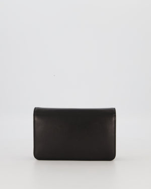 Chanel Black and Silver Wallet on Chain with Raised CC Logo on front in Lambskin Leather with Silver Hardware
