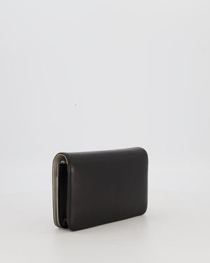 Chanel Black and Silver Wallet on Chain with Raised CC Logo on front in Lambskin Leather with Silver Hardware