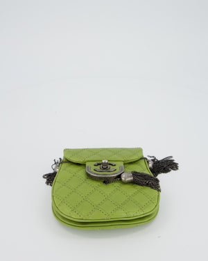 Chanel 12P Sage Green Paris-Edinburgh Coco Sporran Fringe Crossbody Bag in Calfskin Leather with Ruthenium Hardware