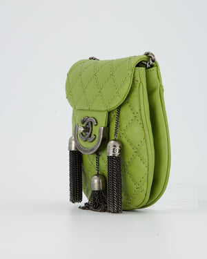 Chanel 12P Sage Green Paris-Edinburgh Coco Sporran Fringe Crossbody Bag in Calfskin Leather with Ruthenium Hardware