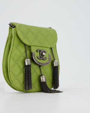 Chanel 12P Sage Green Paris-Edinburgh Coco Sporran Fringe Crossbody Bag in Calfskin Leather with Ruthenium Hardware